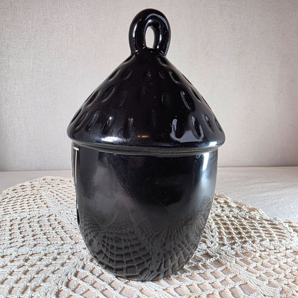 Rae Dunn Ceramic Acorn Birdhouse With "Nest" Text Black Decorative Piece - Picture 2 of 7